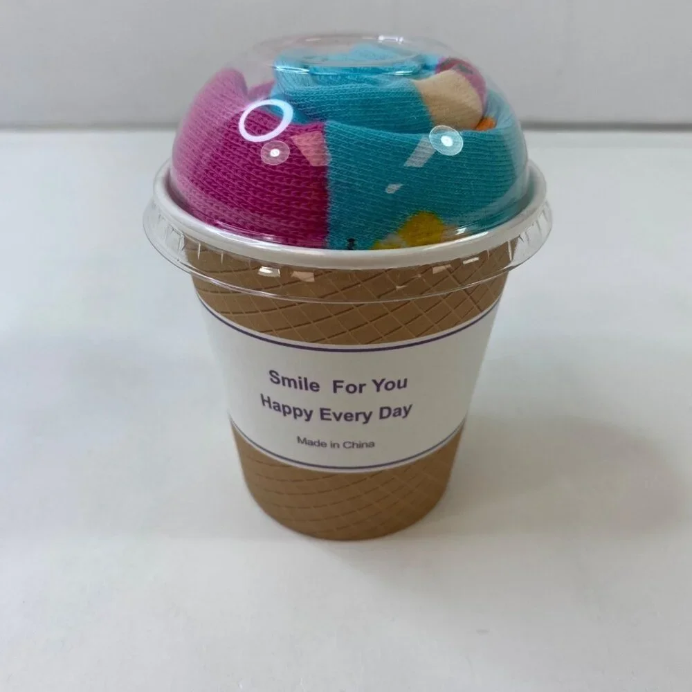 Ice Cream Themed Novelty Socks In Gift Cup Pink Blue Sherbet